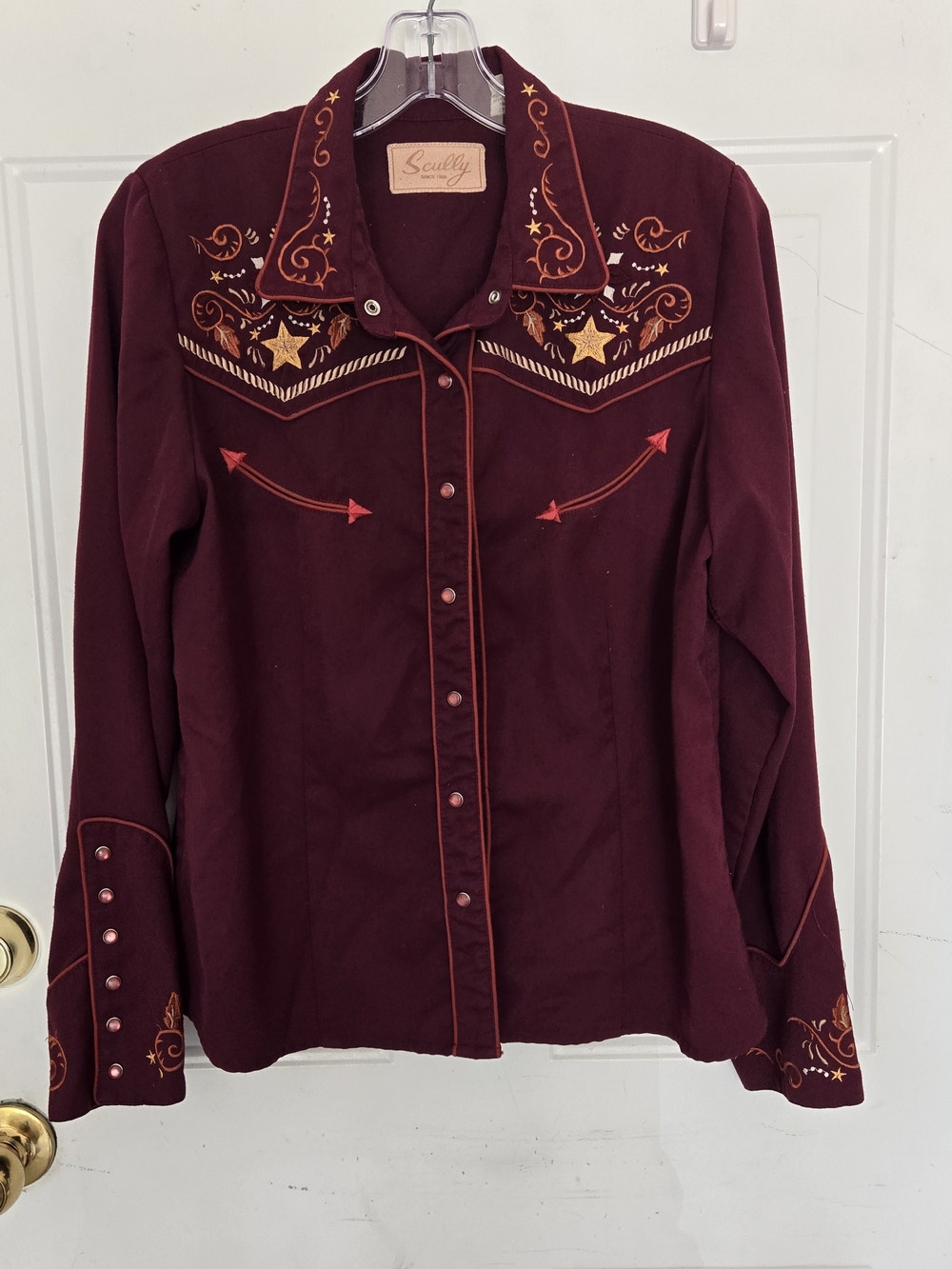 Scully Burgundy Embroidered Western Shirt Size M